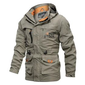 Men's Medium To Long Casual Outdoor Hooded Plus Size Jacket (Option: Khaki-3XL)