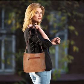 Women Fashion Leather Crossbody Bag Shoulder Bag Casual Handbag With Flexible Wearing Styles Adjustable Guitar Strap (Color: Brown)