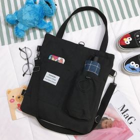 Harajuku Canvas Bags Students Handbag With Pockets Preppy Buckpack Shoulder Bag For Women Shoolbags (Option: Black)