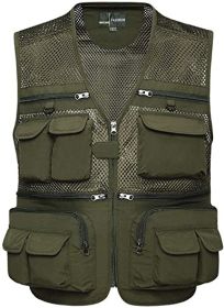Mens Waistcoat Summer Outdoor Casual Fishing Safari Hiking Vest with Multi-Pocket (Color: Green, size: S)