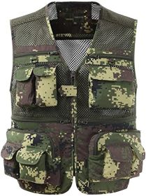 Mens Waistcoat Summer Outdoor Casual Fishing Safari Hiking Vest with Multi-Pocket (Color: camouflage, size: XXL)