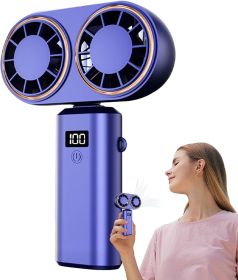 Handheld Fan - Head 5-Speed Rechargeable Fans | Lightweight Electric Pocket Fan With Digital Display | Ideal For Hiking, Outdoor Sports, Indoor S (Color: Blue)